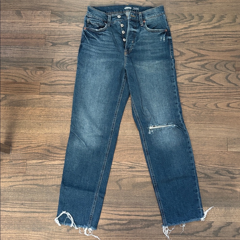 Old Navy Dark Blue Distressed Ankle Jeans